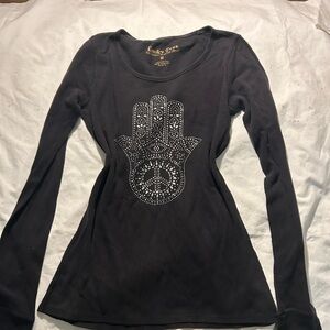 Lucky Tee Black Long Sleeve Tee with Silver Accents
